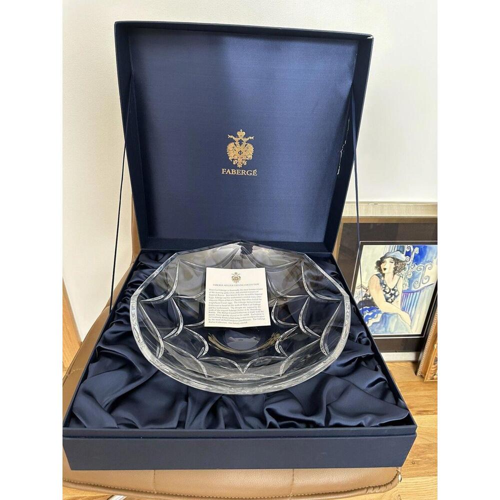 Vintage Faberge | Atelier Crystal XL Bowl Vase 13” In Original Box/Signed